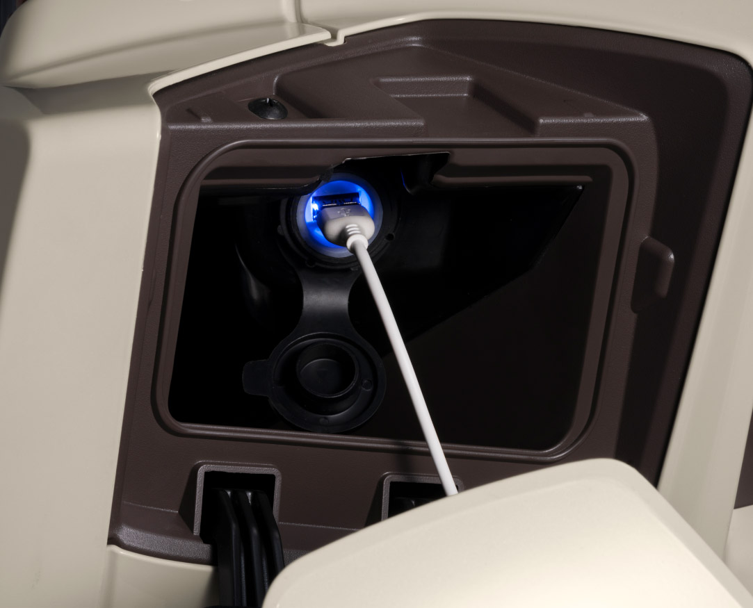 Covered Front Left Compartment with USB Outlet